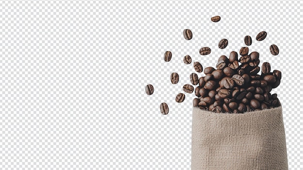 Un'immagine accattivante di chicchi di caffè che si riversano da un piccolo sacchetto perfetto per gli amanti del caffè e per il materiale di marketing