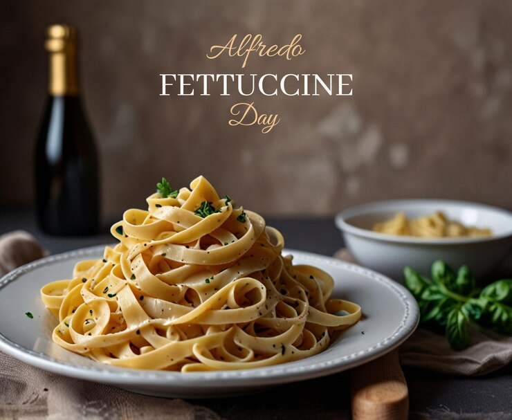 PSD un'immagine affascinante di fettuccine alfredo pasta spruzzato con salsa cremosa e guarnito