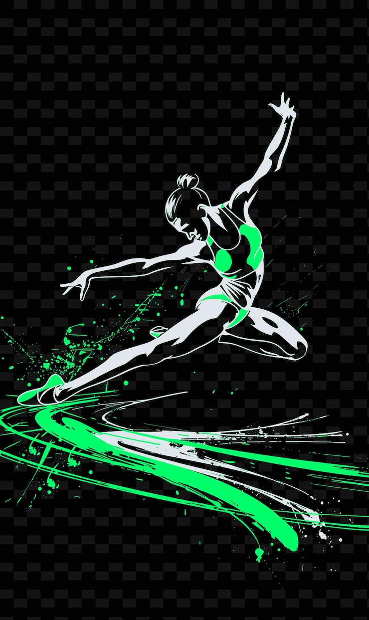 PSD un'immagine astratta nera e verde di una ballerina con luci al neon verdi