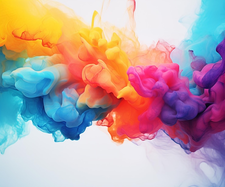 PSD un'immagine di fumo color arcobaleno con le parole colori al centro