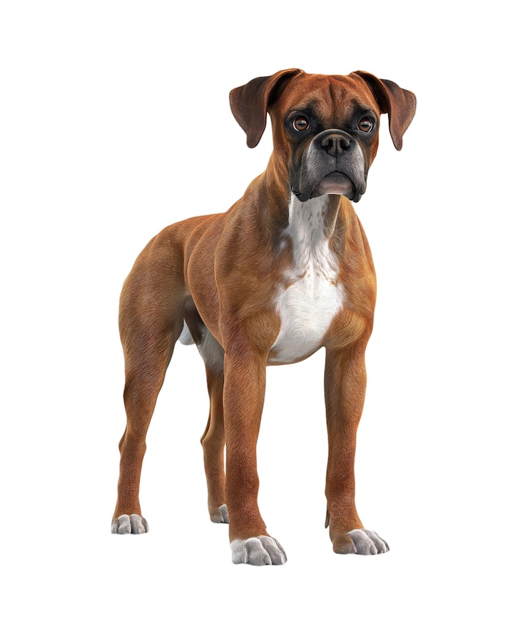 PSD un'immagine di un cane boxer che è su uno sfondo bianco