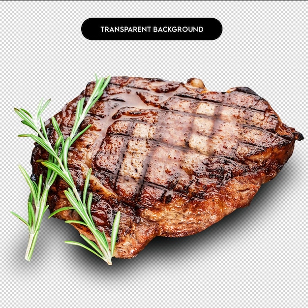 un'immagine di una bistecca con una pianta verde su di essa
