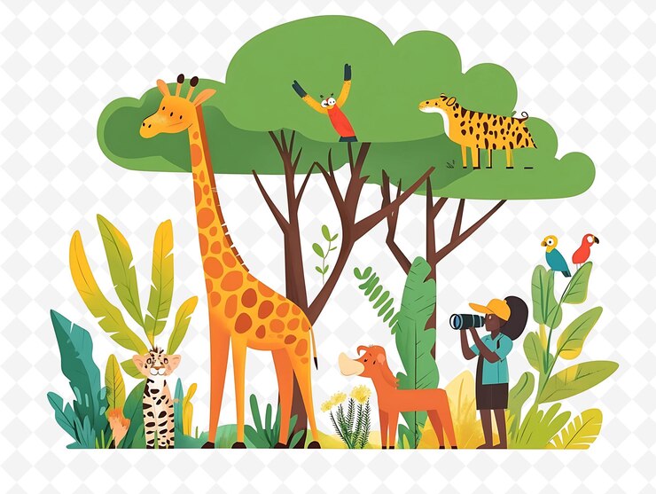 PSD un'immagine di una giraffa e una giraffa con una persona che scatta una foto di una giraffe