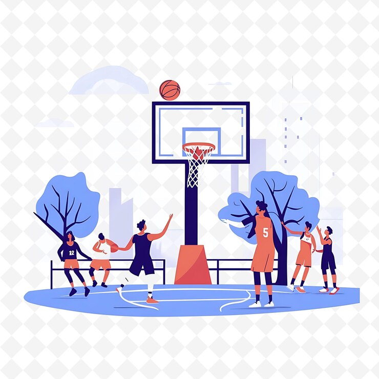 PSD un'immagine di una partita di basket con una città sullo sfondo