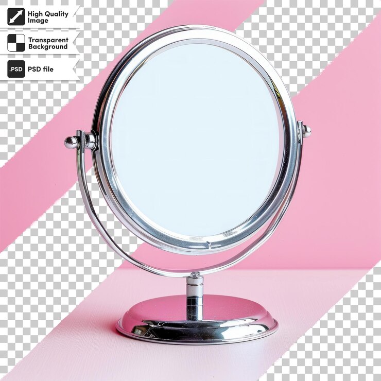 PSD un'immagine di uno specchio rotondo con sfondo rosa con sfondo bianco e nero