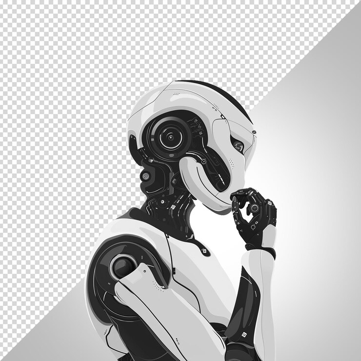 PSD un'immagine in bianco e nero di un robot con una faccia bianca