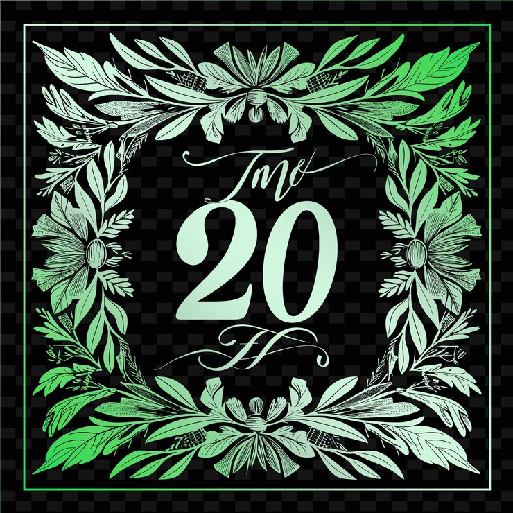 PSD un'immagine incorniciata di una cornice con uno sfondo verde con un'immagine di fiori e il numero 20