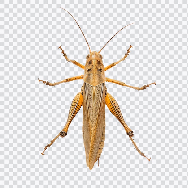 Un'immagine macro dettagliata di una cavalletta che mostra la sua intricata struttura corporea e colorazione perfetta per riferimento educativo o entomologico