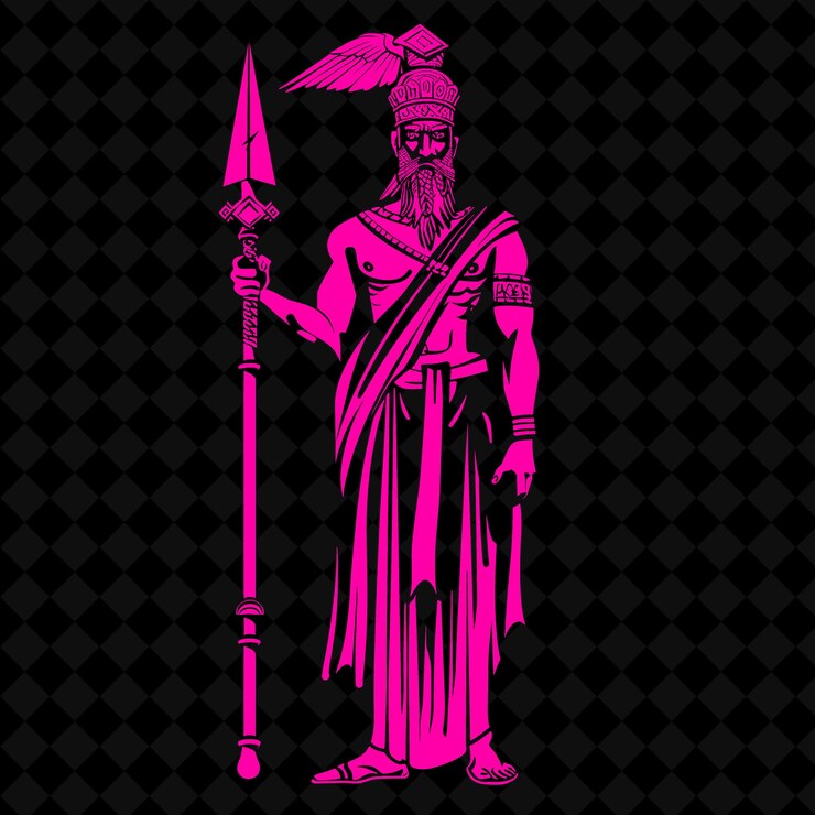 PSD un'immagine rosa e nera di una statua di un guerriero con una spada