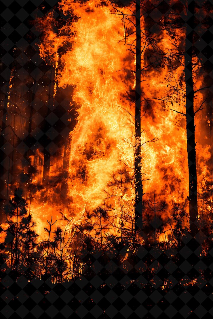 PSD un incendio forestale con un pino sullo sfondo