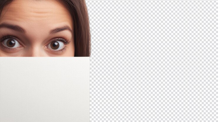PSD un individuo curioso che sbircia attorno a un poster per un uso creativo di marketing