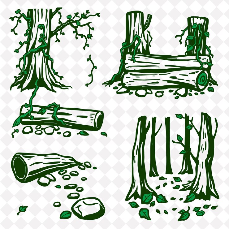 PSD un insieme di alberi con disegni verdi e bianchi