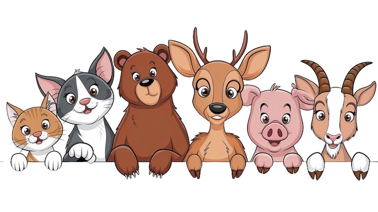 PSD un insieme di animali che sbirciano in uno stile artistico vettoriale piatto