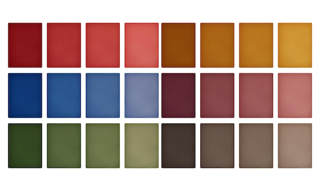 Un insieme di ombre per gli occhi matte di colori diversi separati l'uno dall'altro su uno sfondo vuoto