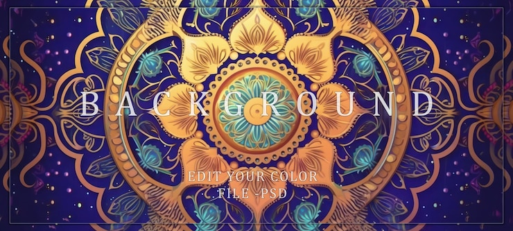 PSD un intricato mandala d'oro su uno sfondo blu intenso