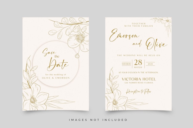 Un invito al matrimonio con fiori e foglie.