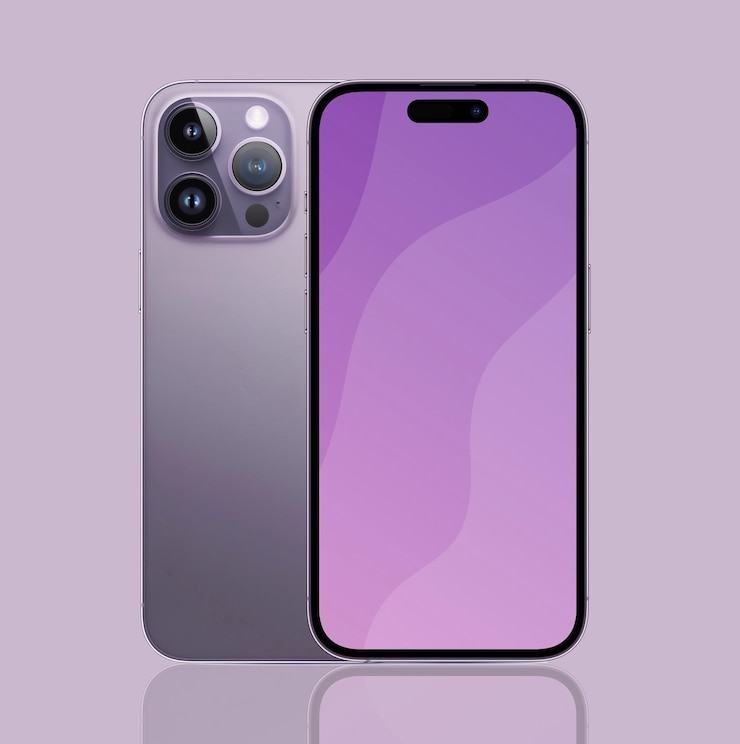 PSD un iphone viola con il retro viola e il retro del telefono.