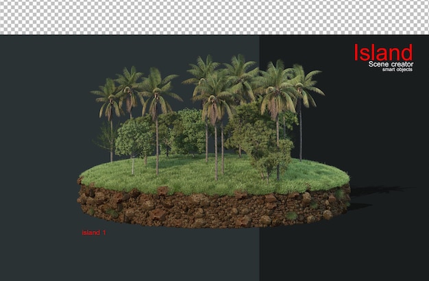 Un'isola con molti alberi ed edifici