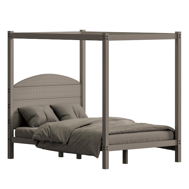 Un letto con baldacchino e cuscini