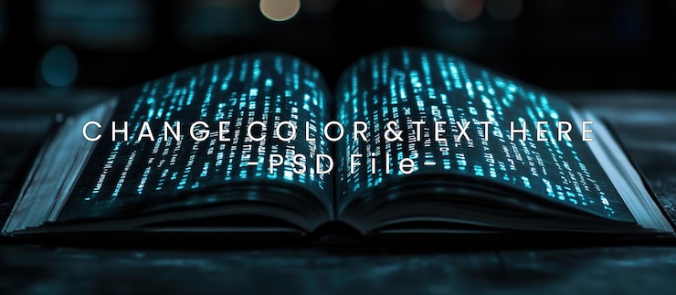 PSD un libro aperto con un testo digitale luminoso che simboleggia la conoscenza