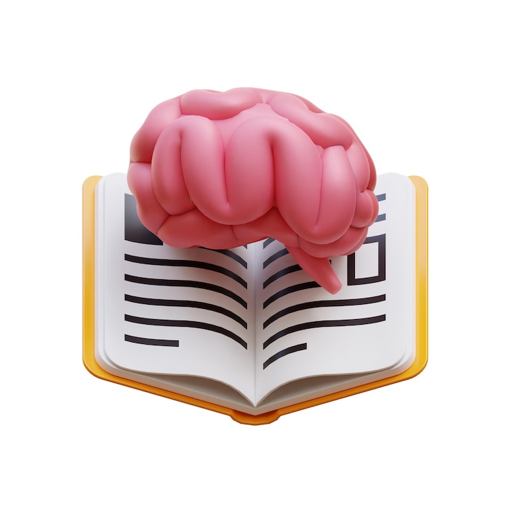 Un libro con sopra un cervello con sopra la parola "sopra".