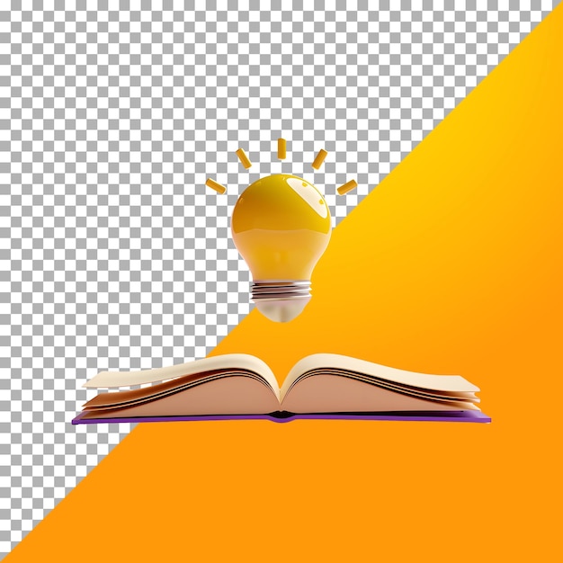 un libro con una luce gialla su di esso è aperto a una lampadina