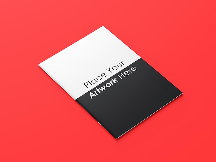 PSD un libro in bianco e nero con un foglio bianco che dice posizionare il tuo lavoro su di esso modello di progettazione
