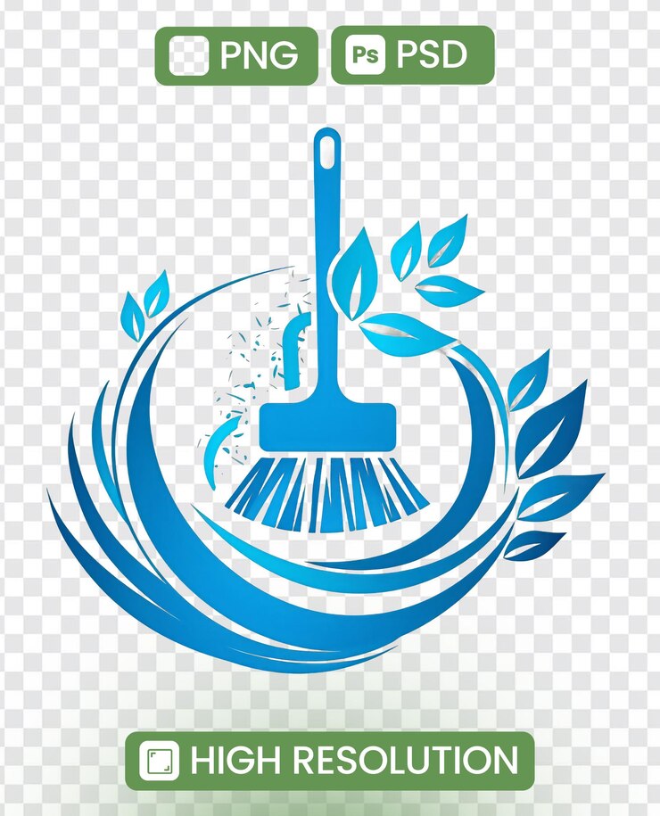 PSD un logo blu e bianco per un'azienda di pulizia