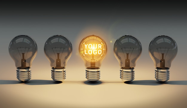 Un logo mockup di un lampadine luminose che giace sul pavimento