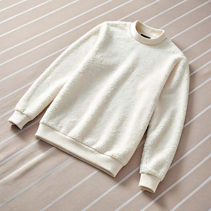 PSD un maglione bianco con un maglione bianco su di esso è sdraiato su un panno a righe