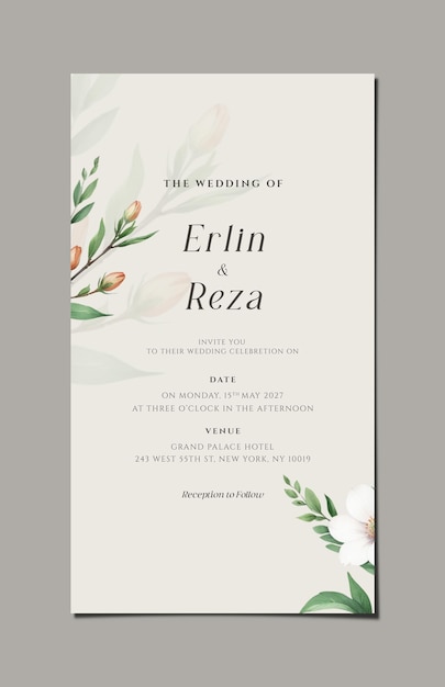 un menu bianco per un matrimonio con fiori e una ragazza