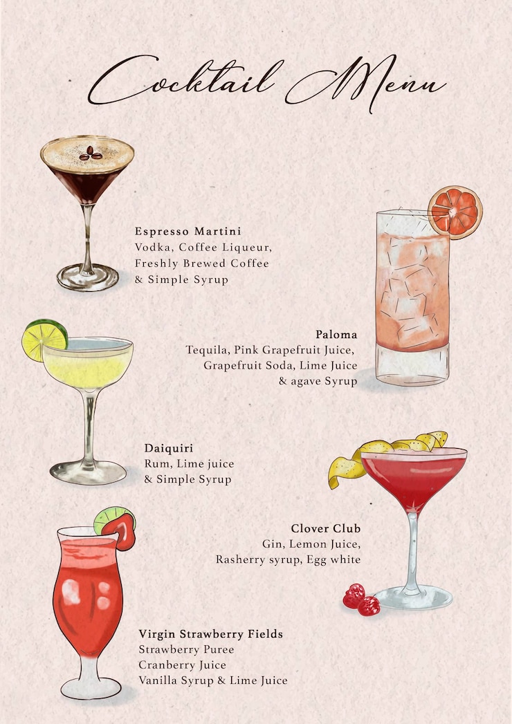 PSD un menu per un cocktail chiamato cocktail