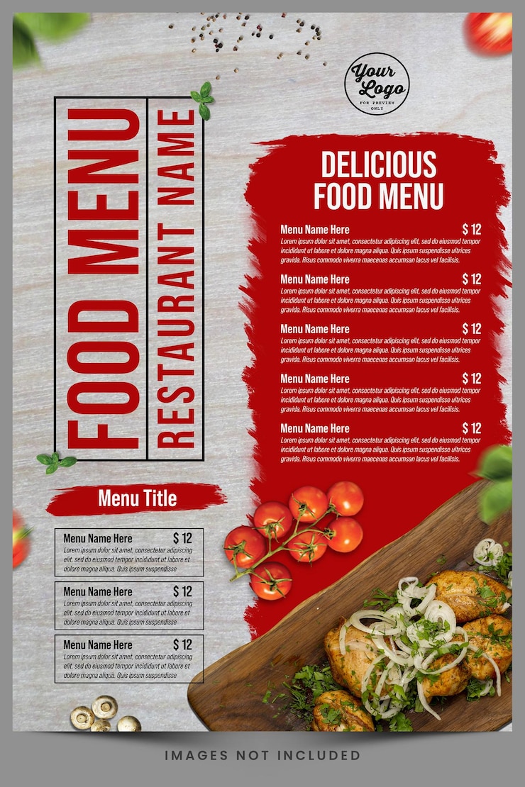 PSD un menu per un ristorante chiamato menu del cibo