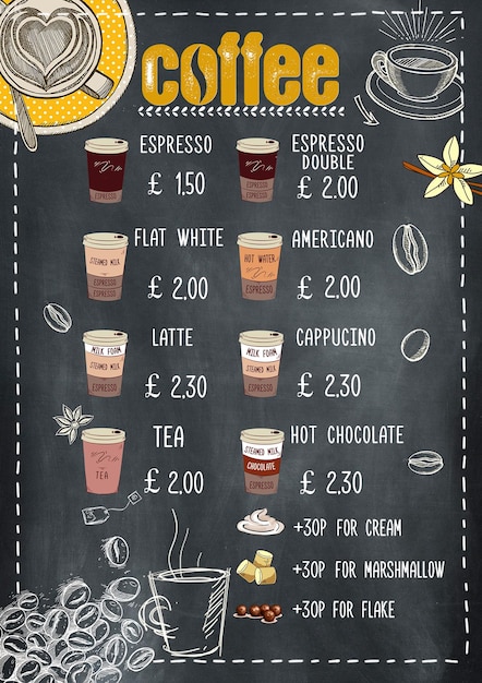un menu per una caffetteria chiamata caffè