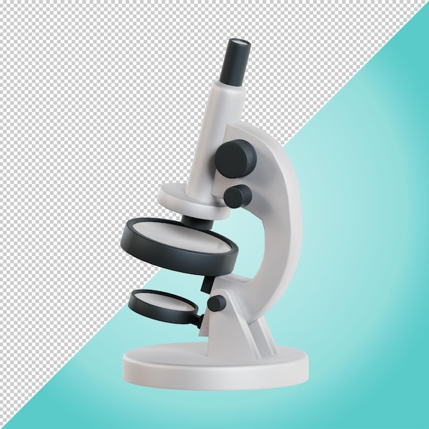 Un microscopio in bianco e nero illustrazione di rendering chimico 3d per l'istruzione