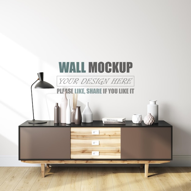 Un mockup da parete con una lampada in alto