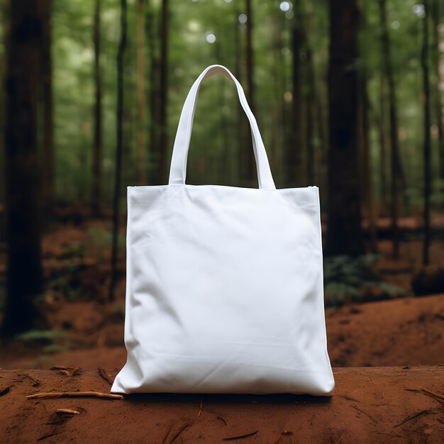 Un modello di borsa bianca nella foresta