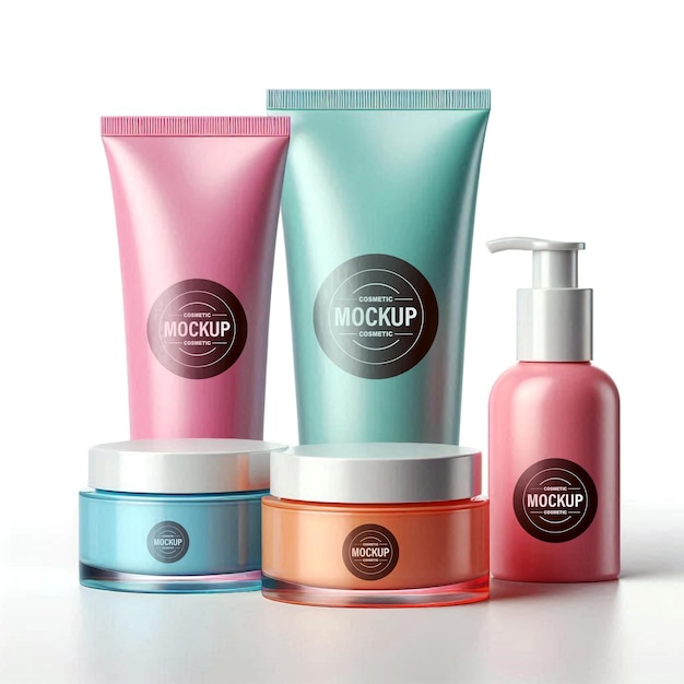 Un modello realistico di elementi cosmetici sullo sfondo