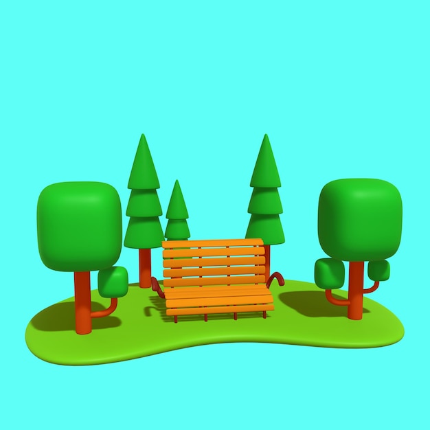 Un momento su una panchina del parco con tempo soleggiato 3d