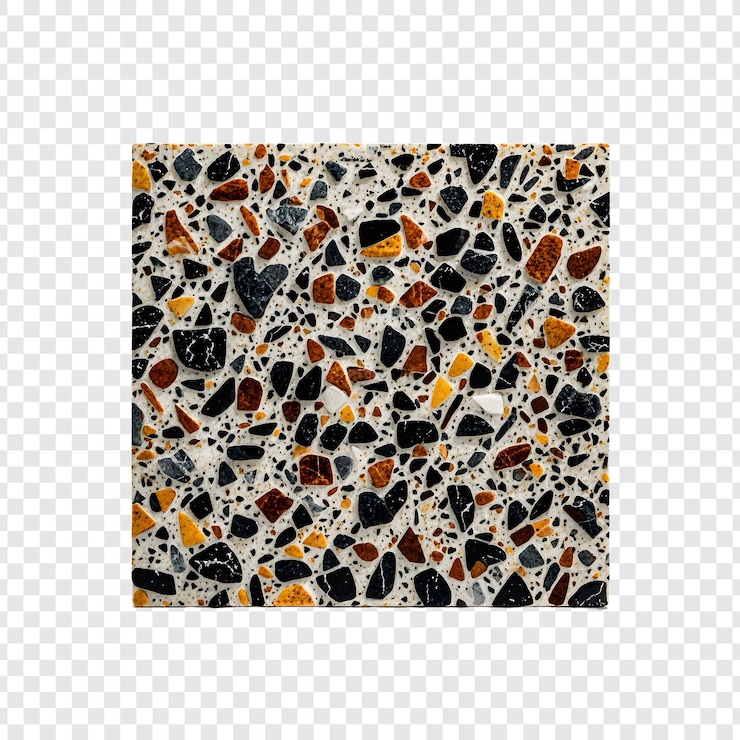 PSD un mosaico di pietre nere e gialle con un disegno nero e arancione