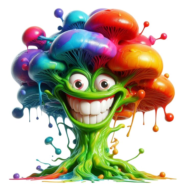 PSD un mostro verde con un grande sorriso e un gran sorriso