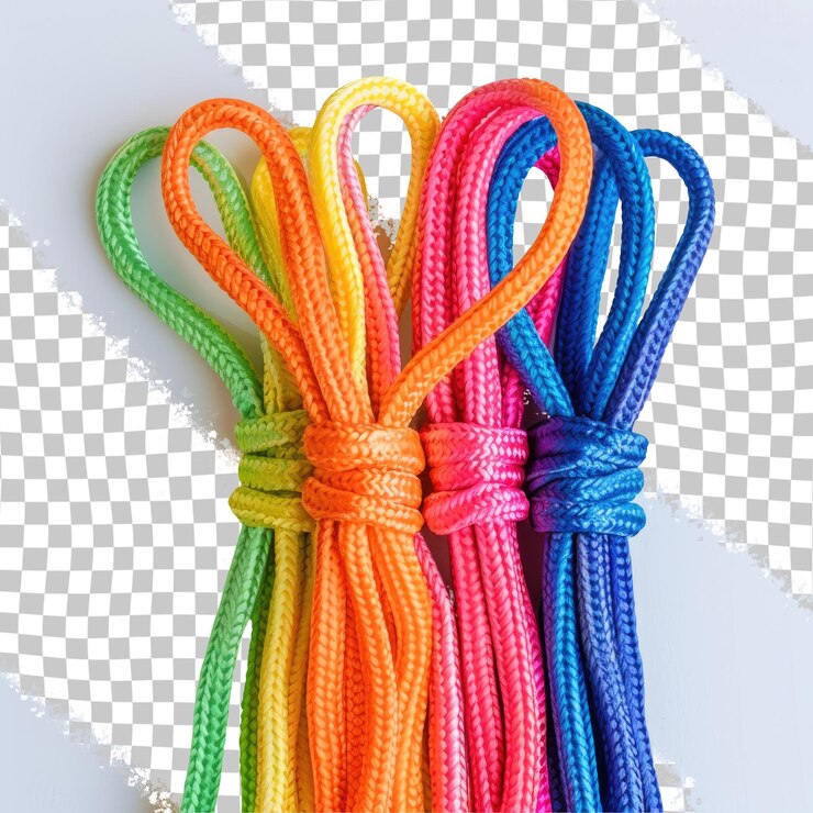 PSD un mucchio di corde colorate sono legate insieme con una corda colorata