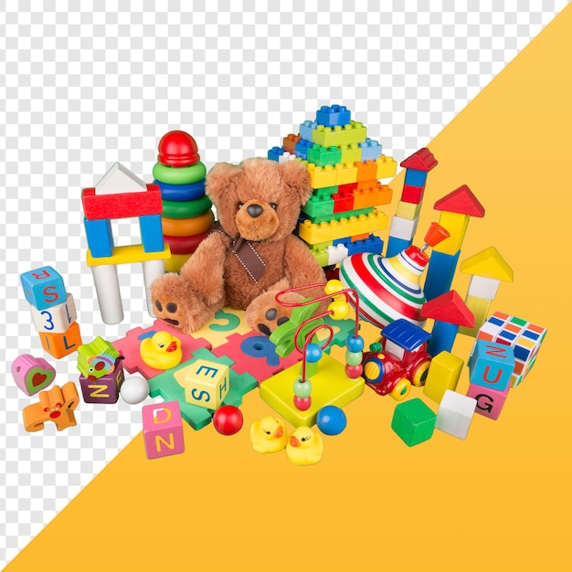 Un mucchio di giocattoli colorati per bambini