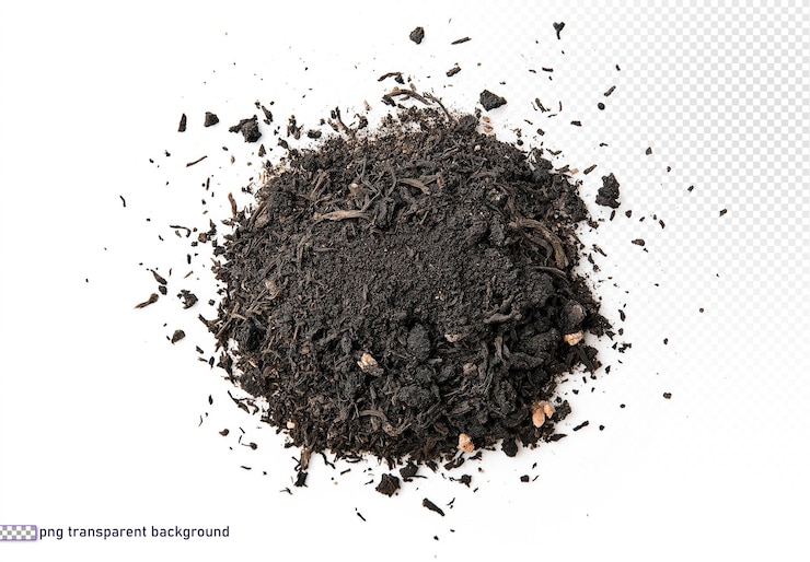 PSD un mucchio di suolo nero su uno sfondo bianco che mostra un ricco materiale organico per il giardinaggio