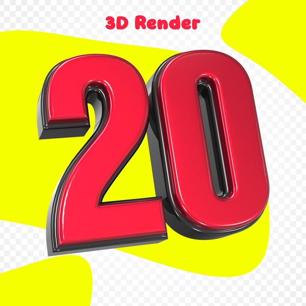 un numero 3D rosso e nero 20 che è rosso e nera
