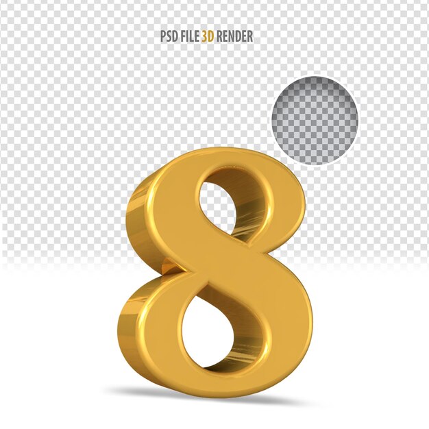 Un numero 8 d'oro con un punto grigio al centro.