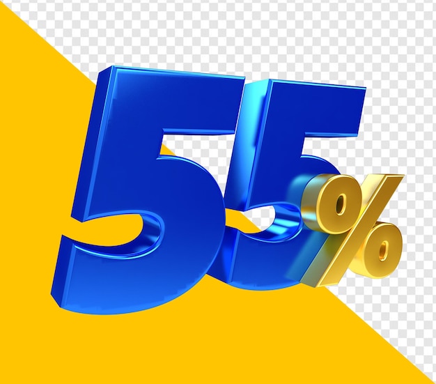 Un numero blu 55 per cento con uno sfondo giallo