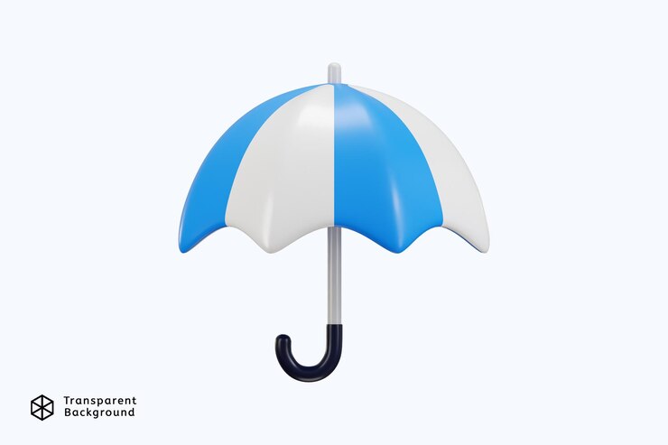 PSD un ombrello blu e bianco con una striscia bianca