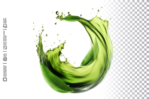 Un'onda verde nell'aria con una spruzzata di liquido di foglie di tè