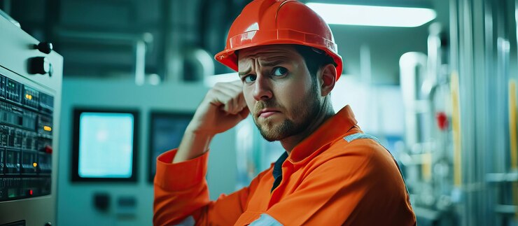 PSD un operaio industriale che sembra premuroso
